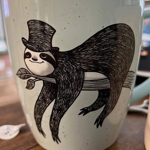 Kensie Home Aqua Blue Speckled Ceramic Coffee Tea Mug Sloth Wearing Top Hat - Picture 2 of 7